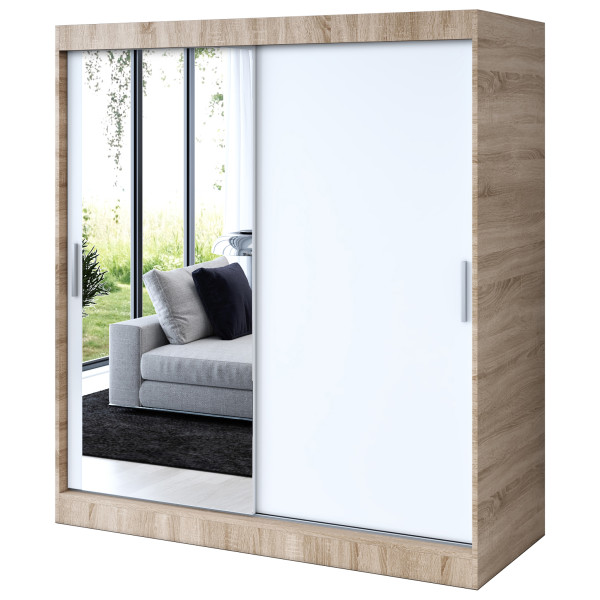 Szafa przesuwna 1 x Lustro 180x200 Sofia, Dąb Sonoma / Biały mat 630126