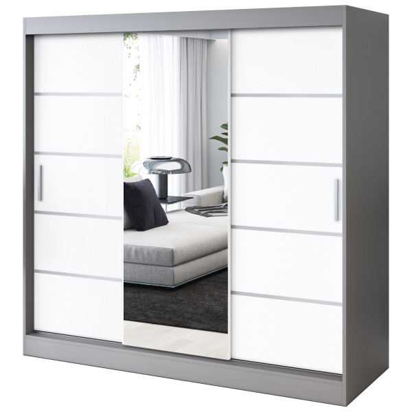 Szafa przesuwna 1 x Lustro 200x200 Pepe , Antracyt mat / Biały mat 630040