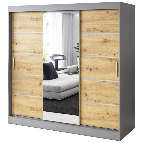 Szafa przesuwna 1 x Lustro 200x200 Pepe , Antracyt mat / Dąb Artisan 629936