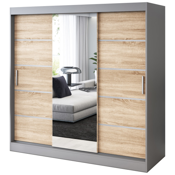 Szafa przesuwna 1 x Lustro 200x200 Pepe , Antracyt mat / Dąb Sonoma 629776