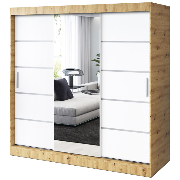 Szafa przesuwna 1 x Lustro 200x200 Pepe , Dąb Artisan / Biały mat 630178