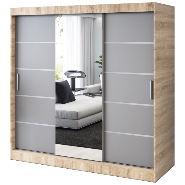 Szafa przesuwna 1 x Lustro 200x200 Pepe , Dąb Sonoma / Antracyt mat 629937