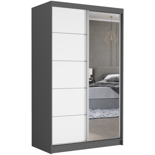 Szafa przesuwna 120 cm z lustrem szprosy FRAMIRE Vega I antracyt biały 969579