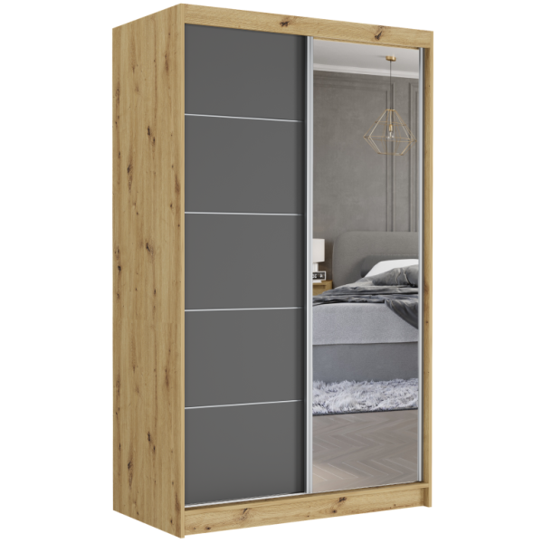 Szafa przesuwna 120 cm z lustrem szprosy FRAMIRE Vega I artisan antracyt 969492