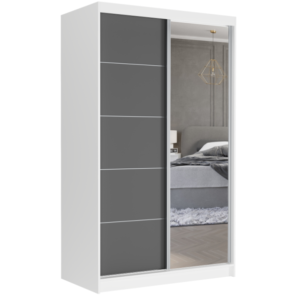 Szafa przesuwna 120 cm z lustrem szprosy FRAMIRE Vega I biały antracyt 969595