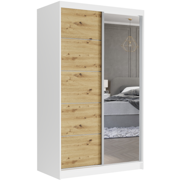 Szafa przesuwna 120 cm z lustrem szprosy FRAMIRE Vega I biały artisan 969548