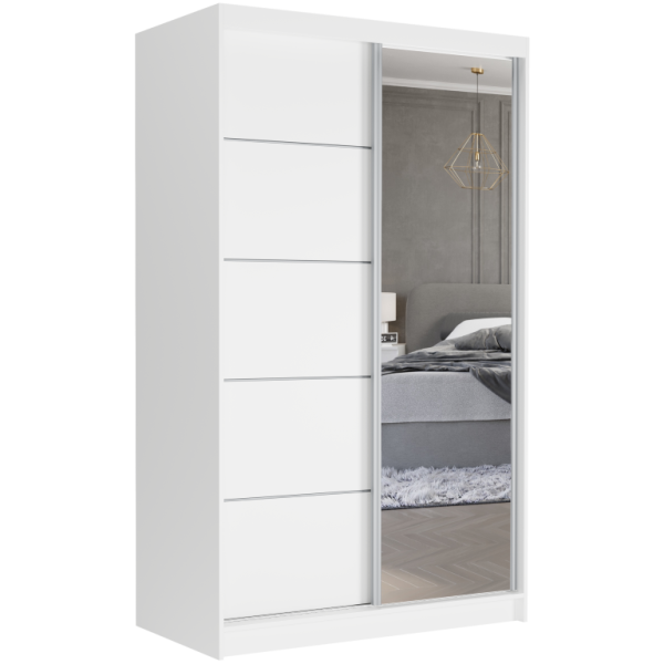 Szafa przesuwna 120 cm z lustrem szprosy FRAMIRE Vega I biały biały 969578