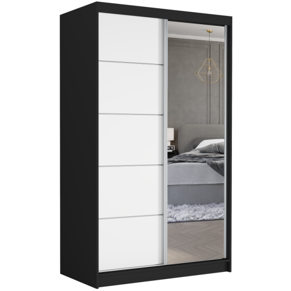 Szafa przesuwna 120 cm z lustrem szprosy FRAMIRE Vega I czarny biały 969545