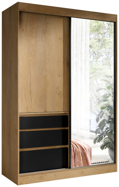 Szafa przesuwna 140 cm z lustrem i szufladami HORIZON 1078983