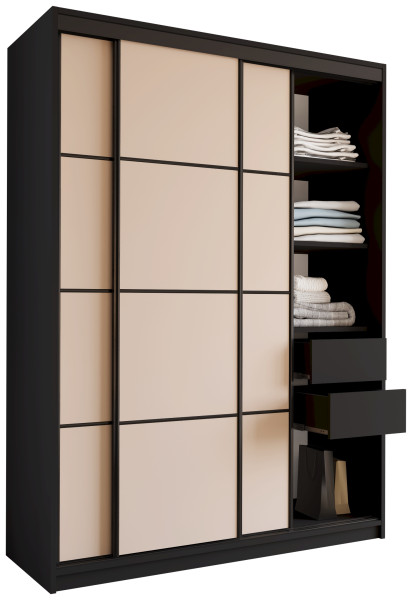 Szafa przesuwna 150 cm LOFT czarny + beż piaskowy z szufladami 527150