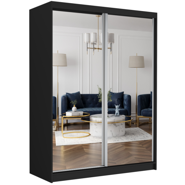 Szafa przesuwna 150 cm z 2 lustrami FRAMIRE Rivano II czarny 965770