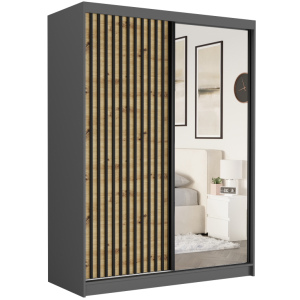 Szafa przesuwna 150 cm z lustrem lamele FRAMIRE Rivano VII antracyt artisan 966344