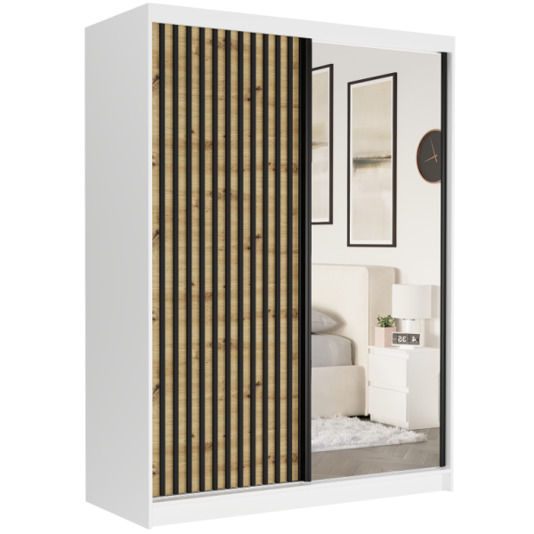 Szafa przesuwna 150 cm z lustrem lamele FRAMIRE Rivano VII biały artisan 966336