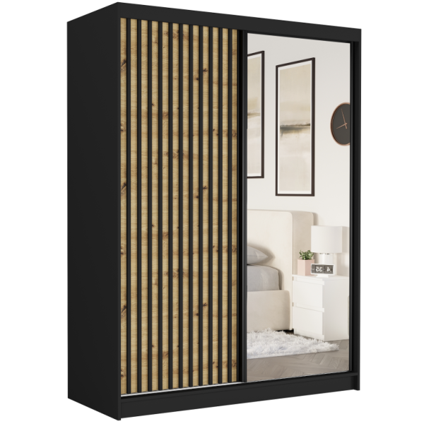 Szafa przesuwna 150 cm z lustrem lamele FRAMIRE Rivano VII czarny artisan 966373