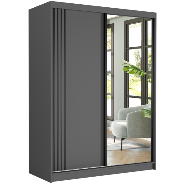 Szafa przesuwna 150 cm z lustrem szprosy FRAMIRE Rivano V antracyt antracyt 966358