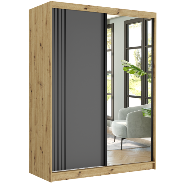 Szafa przesuwna 150 cm z lustrem szprosy FRAMIRE Rivano V artisan antracyt 966329
