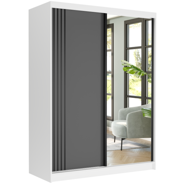 Szafa przesuwna 150 cm z lustrem szprosy FRAMIRE Rivano V biały antracyt 966356