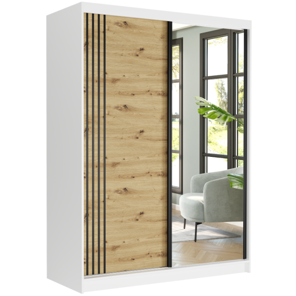 Szafa przesuwna 150 cm z lustrem szprosy FRAMIRE Rivano V biały artisan 966361