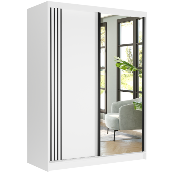 Szafa przesuwna 150 cm z lustrem szprosy FRAMIRE Rivano V biały biały 966369