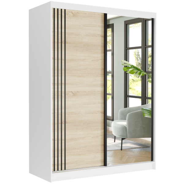 Szafa przesuwna 150 cm z lustrem szprosy FRAMIRE Rivano V biały sonoma 966335