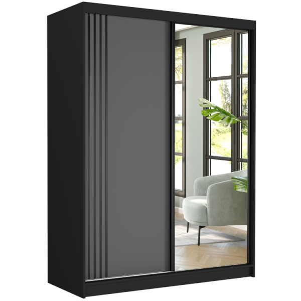 Szafa przesuwna 150 cm z lustrem szprosy FRAMIRE Rivano V czarny antracyt 966327