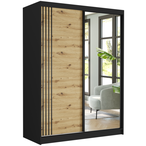 Szafa przesuwna 150 cm z lustrem szprosy FRAMIRE Rivano V czarny artisan 966350