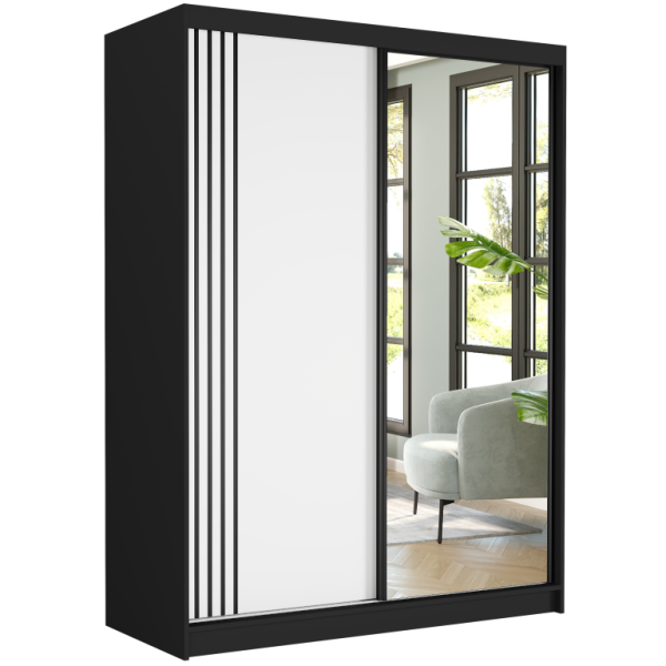 Szafa przesuwna 150 cm z lustrem szprosy FRAMIRE Rivano V czarny biały 966346