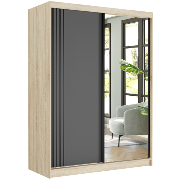 Szafa przesuwna 150 cm z lustrem szprosy FRAMIRE Rivano V sonoma antracyt 966333