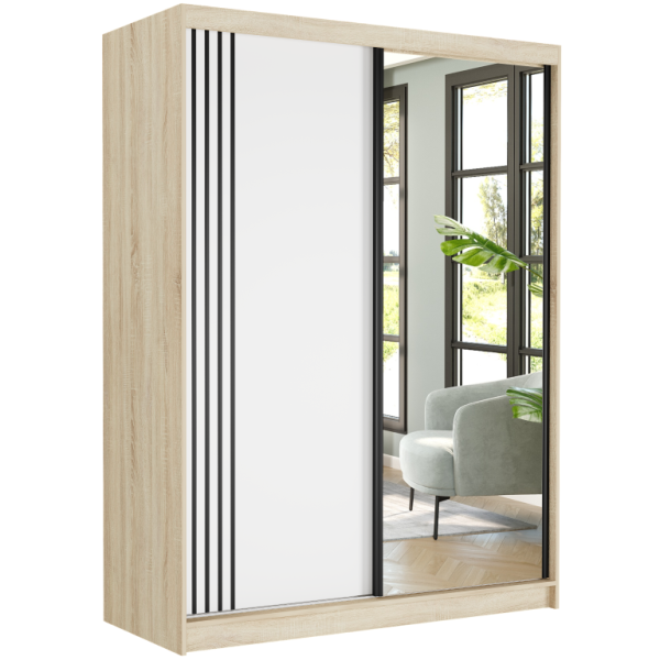 Szafa przesuwna 150 cm z lustrem szprosy FRAMIRE Rivano V sonoma biały 966371