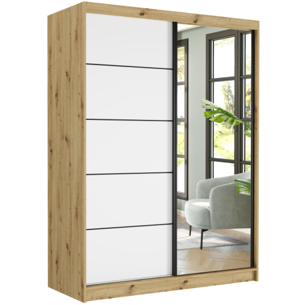 Szafa przesuwna 150 cm z lustrem szprosy FRAMIRE Rivano VI artisan biały 966332