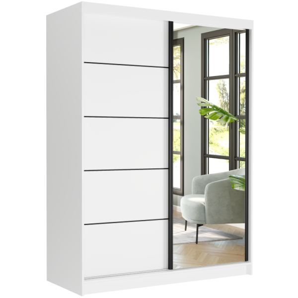 Szafa przesuwna 150 cm z lustrem szprosy FRAMIRE Rivano VI biały biały 966357