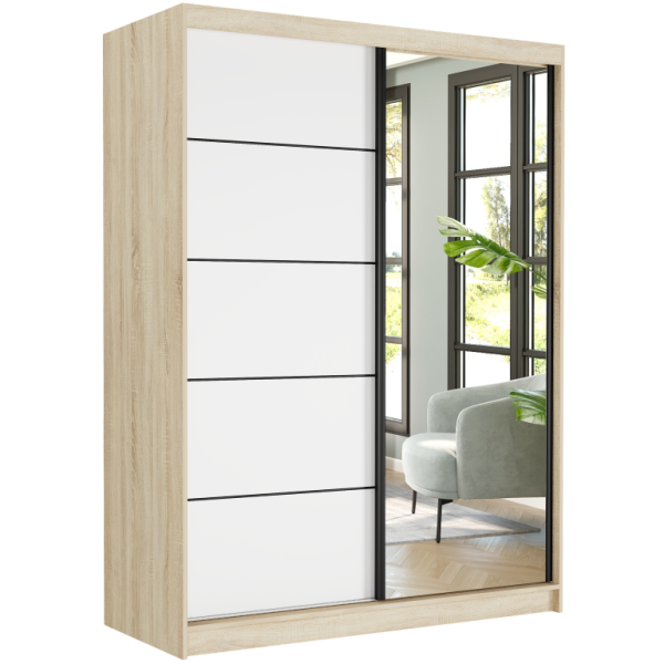 Szafa przesuwna 150 cm z lustrem szprosy FRAMIRE Rivano VI sonoma biały 966382