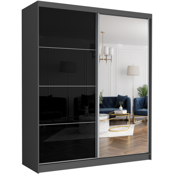Szafa przesuwna 183 cm z lustrem półpołysk szprosy FRAMIRE Luna IV antracyt 963080