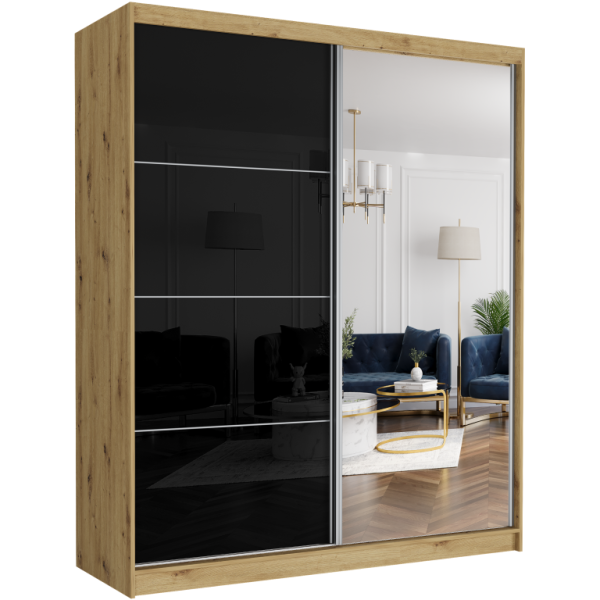Szafa przesuwna 183 cm z lustrem półpołysk szprosy FRAMIRE Luna IV artisan 963067