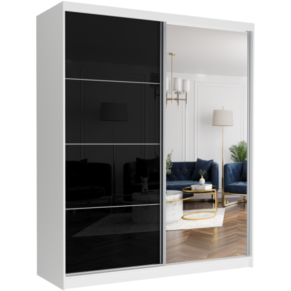 Szafa przesuwna 183 cm z lustrem półpołysk szprosy FRAMIRE Luna IV biała 963019