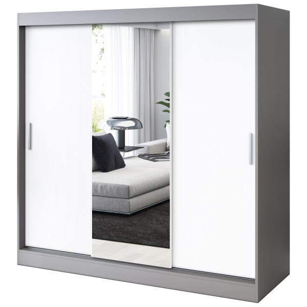 Szafa przesuwna 1x Lustro 200x200 Hugo , Antracyt mat / Biały mat 630184