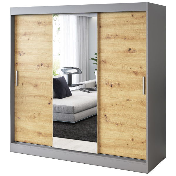 Szafa przesuwna 1x Lustro 200x200 Hugo , Antracyt mat / Dąb Artisan 630163