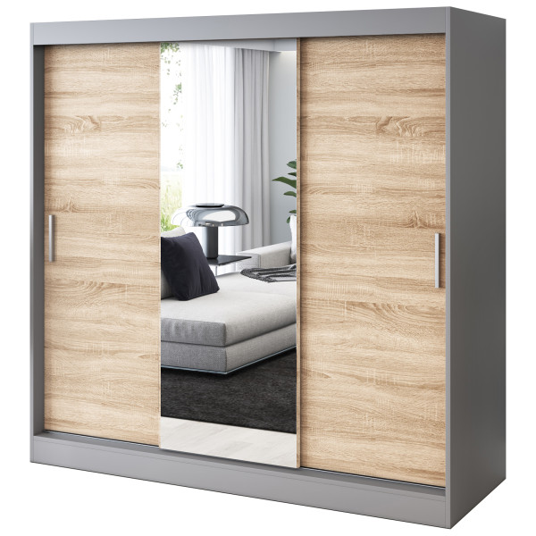 Szafa przesuwna 1x Lustro 200x200 Hugo , Antracyt mat / Dąb Sonoma 630075