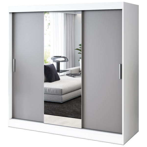 Szafa przesuwna 1x Lustro 200x200 Hugo , Biały mat / Antracyt mat 630059