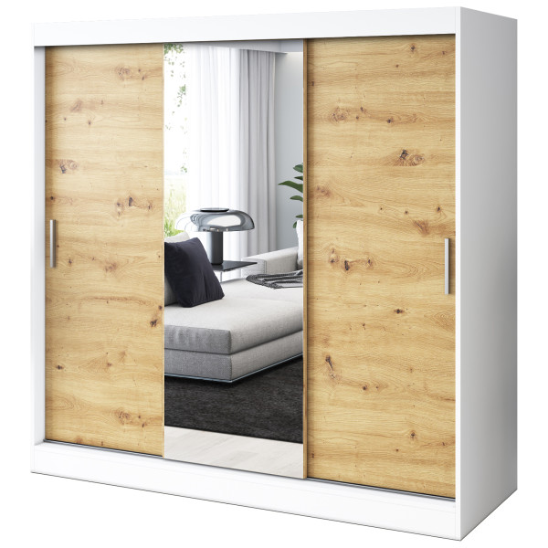 Szafa przesuwna 1x Lustro 200x200 Hugo , Biały mat / Dąb Artisan 630103