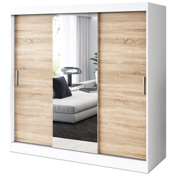 Szafa przesuwna 1x Lustro 200x200 Hugo , Biały mat / Dąb Sonoma 630095