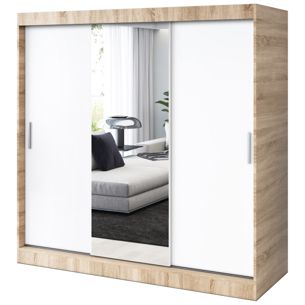 Szafa przesuwna 1x Lustro 200x200 Hugo , Dąb Sonoma / Biały mat 629764