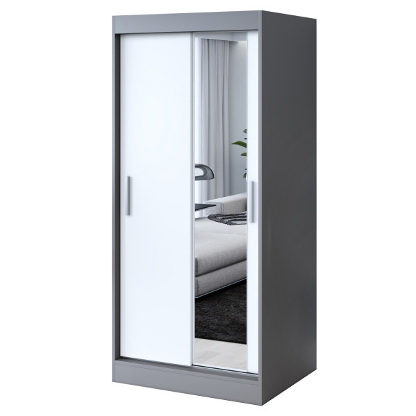Szafa przesuwna 1x Lustro 90x200 Hugo, Antracyt mat / Biały mat 629925