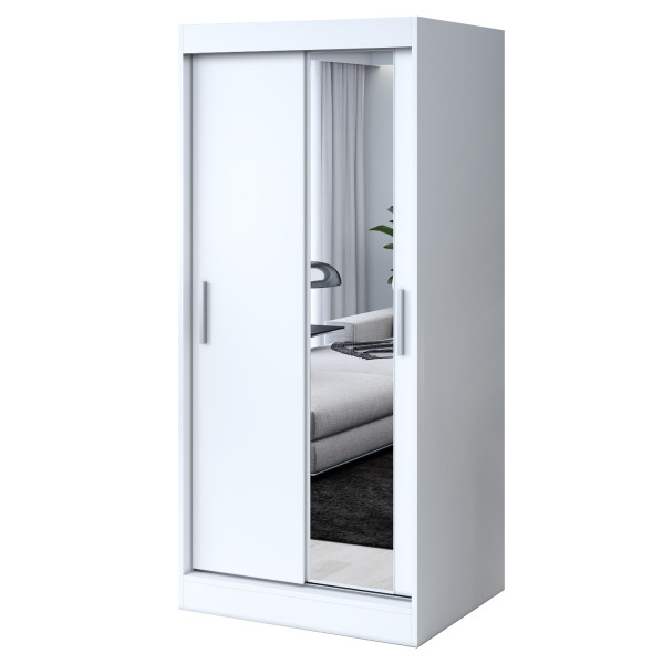 Szafa przesuwna 1x Lustro 90x200 Hugo, Biały mat 629756