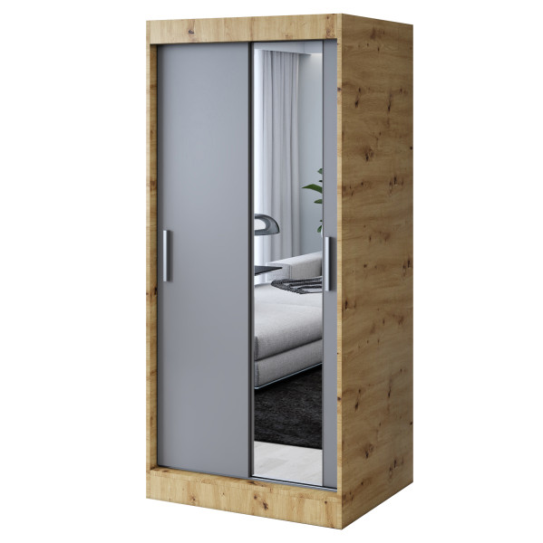 Szafa przesuwna 1x Lustro 90x200 Hugo, Dąb Artisan / Antracyt Mat 629885