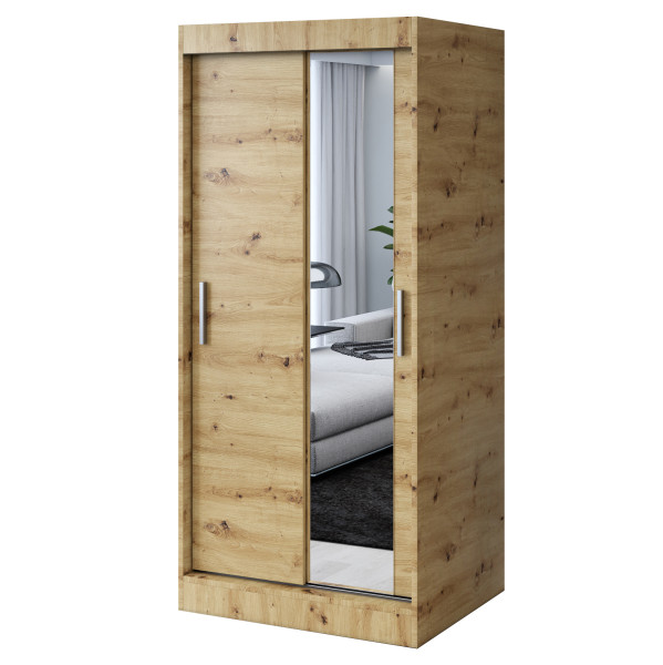 Szafa przesuwna 1x Lustro 90x200 Hugo, Dąb Artisan 629736