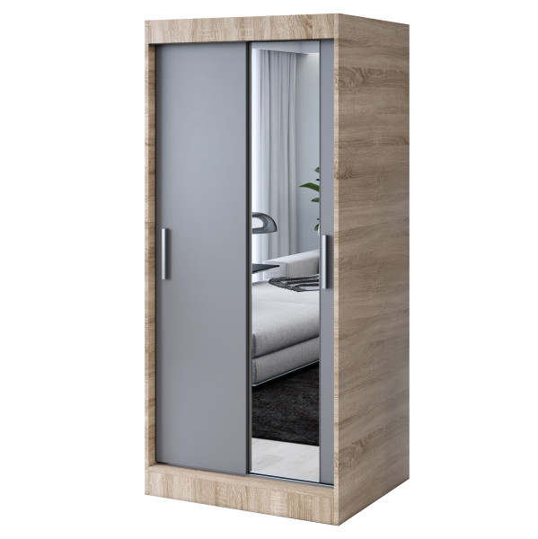 Szafa przesuwna 1x Lustro 90x200 Hugo, Dąb Sonoma / Antracyt mat 630074
