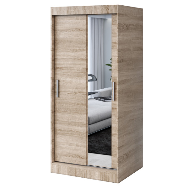 Szafa przesuwna 1x Lustro 90x200 Hugo, Dąb Sonoma 630096