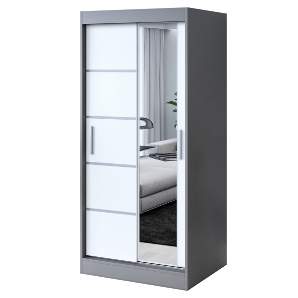 Szafa przesuwna 1x Lustro 90x200 Pepe, Antracyt mat / Biały mat 630118
