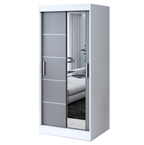 Szafa przesuwna 1x Lustro 90x200 Pepe, Biały mat / Antracyt mat 630124